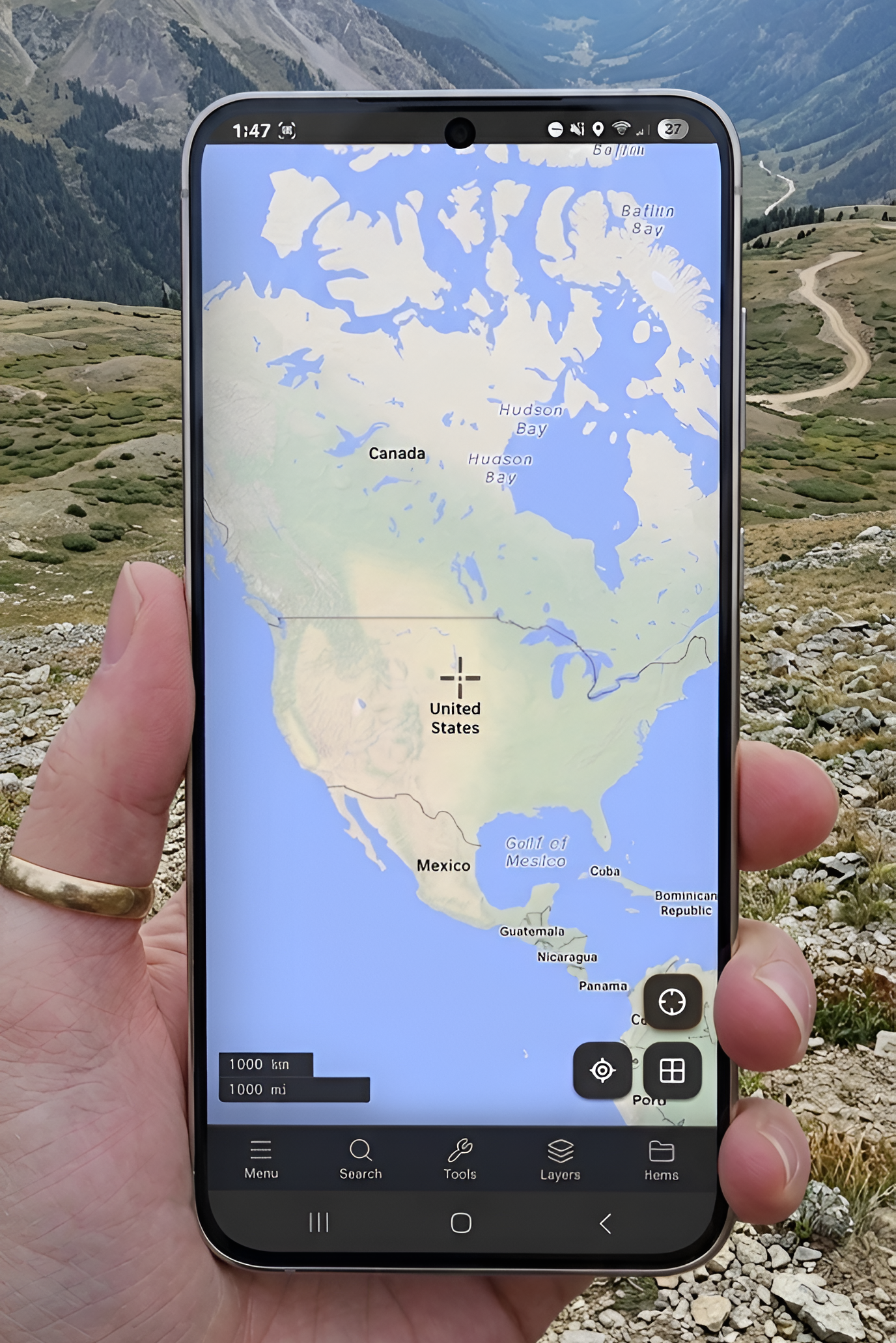 ZYRN TOPO running on a mobile device